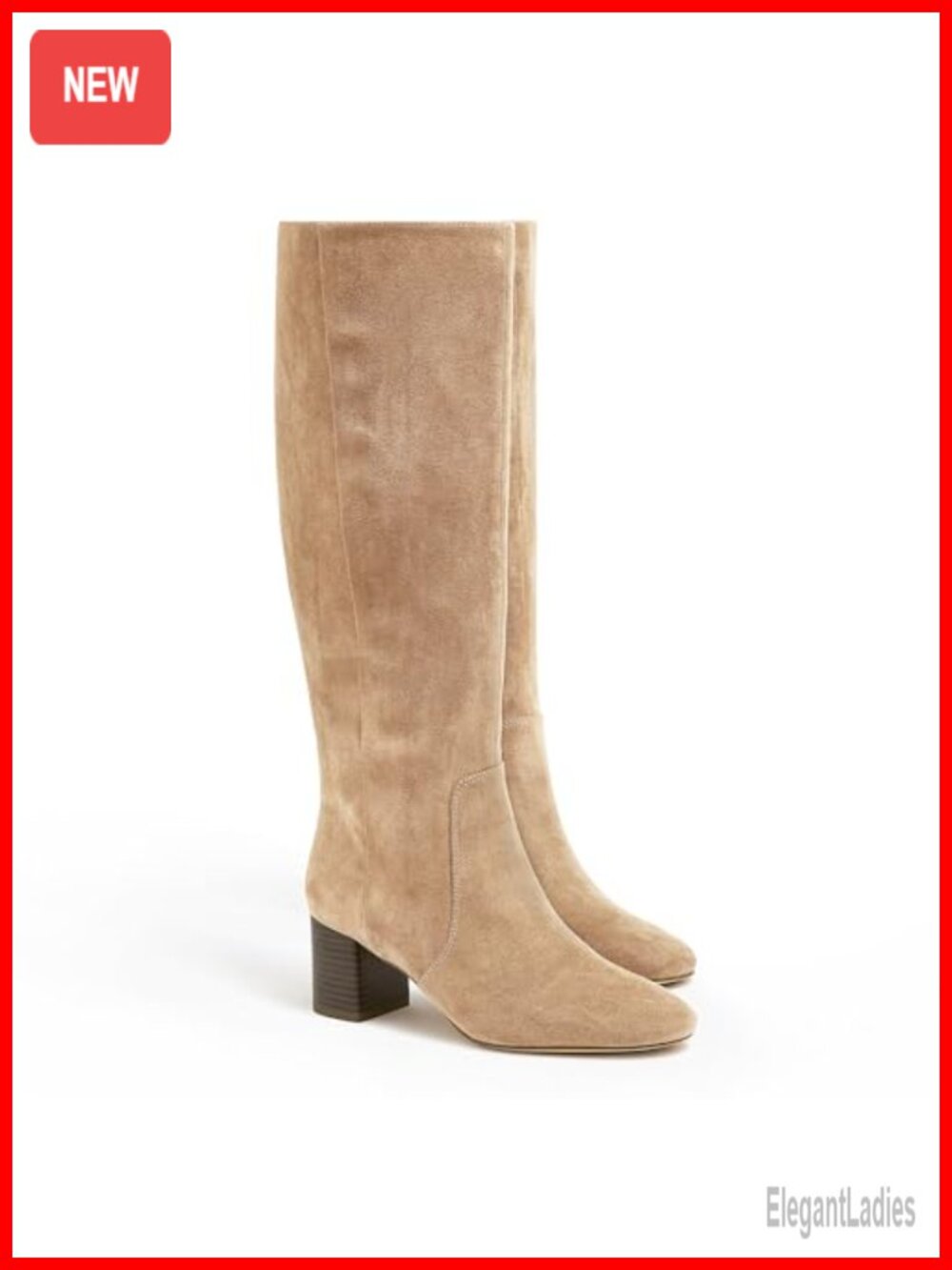 Womens Chunky Heel Knee High Boots with Faux Suede and Side Zipper